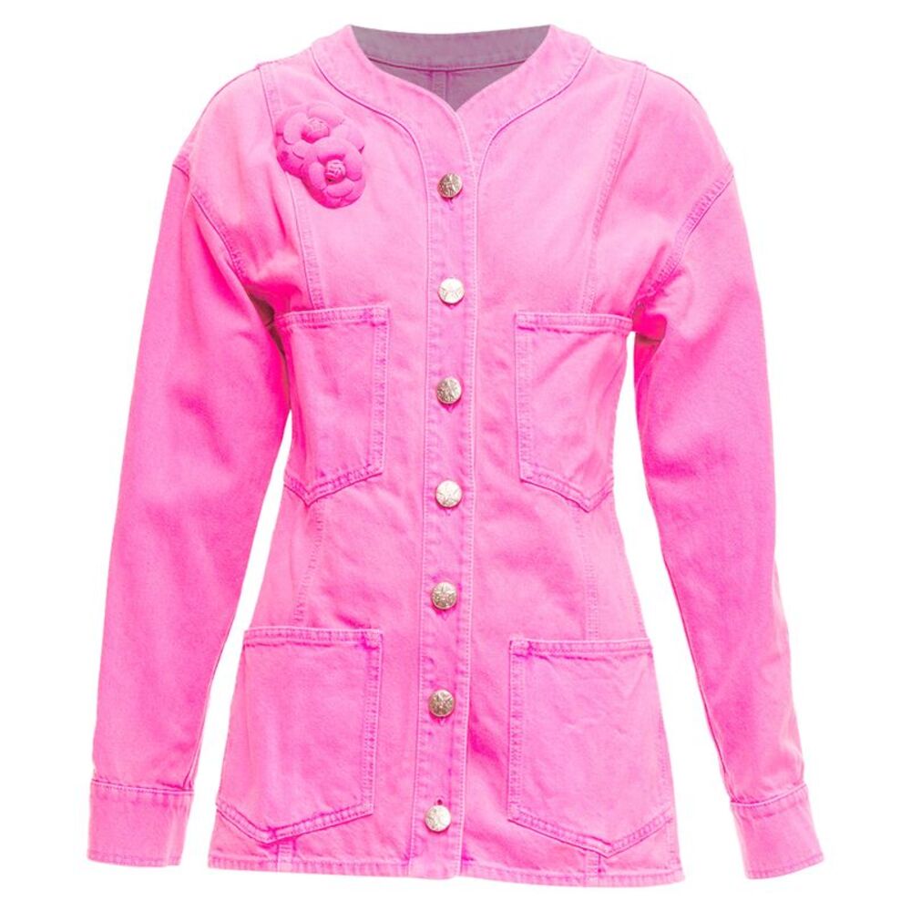 Chanel Neon Pink Denim Logo Jacket